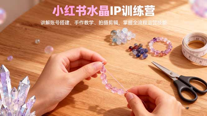 小红书水晶IP训练营，讲解账号搭建、手作教学、拍摄剪辑，全流程运营技能-副业网