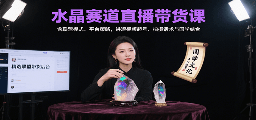 水晶赛道直播带货课：含联盟模式、平台策略，讲短视频起号、拍摄话术与国学结合-副业网