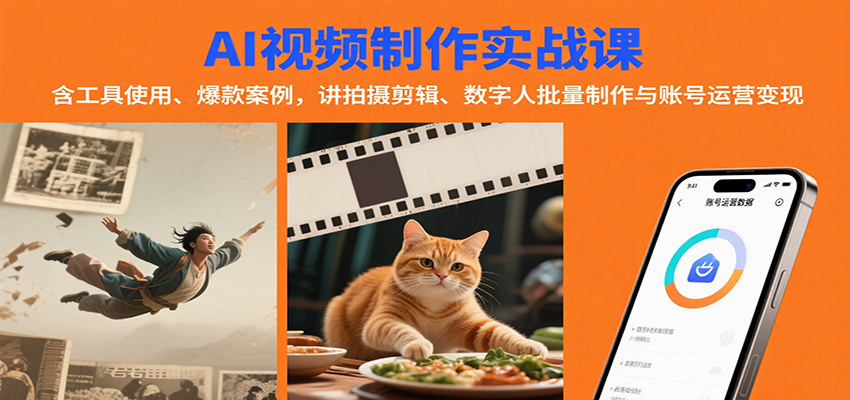 AI视频制作实战：含工具使用、爆款案例，讲拍摄剪辑、数字人批量制作与账号运营变现-副业网