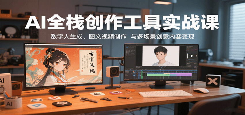 AI全栈创作工具实战课：数字人生成、图文视频制作与多场景创意内容变现-副业网