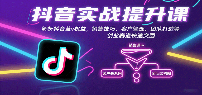 抖音实战提升课：解析抖音蓝v权益，销售技巧、客户管理、团队打造等创业赛道快速突围-副业网