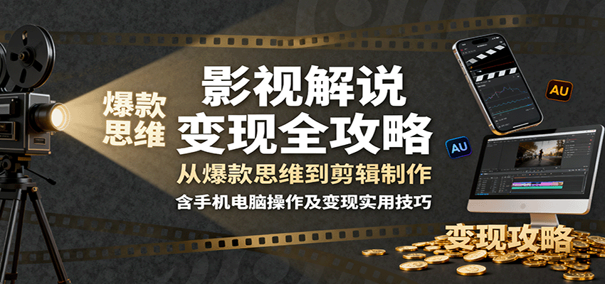 影视解说变现全攻略：从爆款思维到剪辑制作，含手机电脑操作及变现实用技巧-副业网