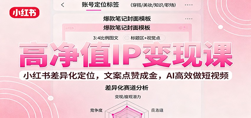 高净值IP变现课：小红书差异化定位，文案点赞成金， AI高效做短视频-副业网