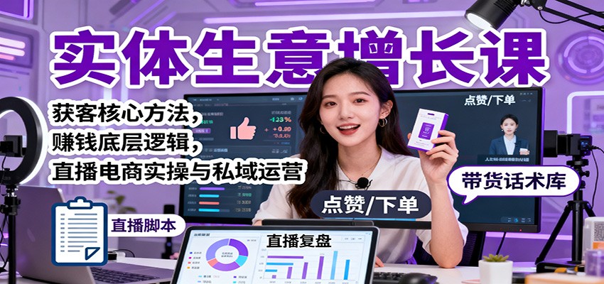 实体生意增长课：获客核心方法，赚钱底层逻辑，直播电商实操与私域运营-副业网