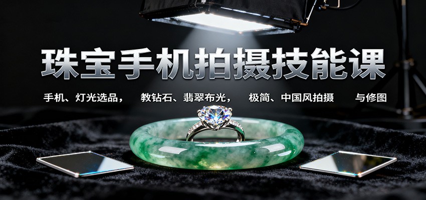 珠宝手机拍摄技能课:手机、 灯光选品，教钻石、翡翠布光，极简、中国风拍摄与修图-副业网