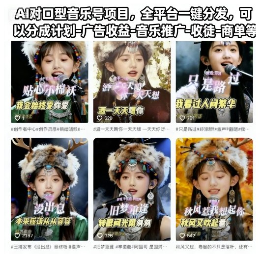 AI对口型音乐号项目，全平台一键分发，可以分成计划-广告收益-音乐推广-收徒-商单等-副业网