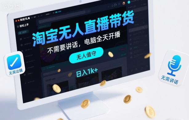 淘宝无人直播带货，不需要出镜，不需要讲话，电脑全天开播，轻松上手，日入1k+【揭秘】-副业网