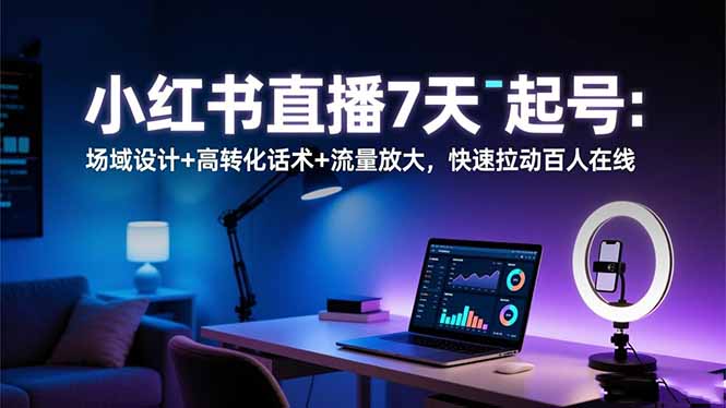 小红书直播7天起号：场域设计+高转化话术+流量放大，快速拉动百人在线-副业网