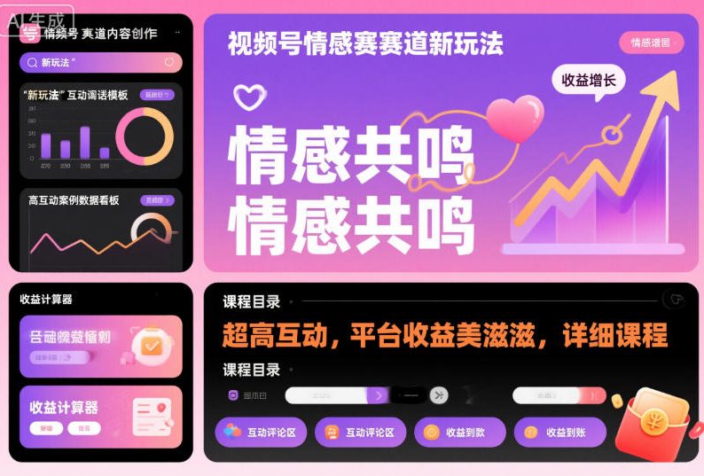 视频号情感赛道新玩法，超高互动，平台收益美滋滋，详细课程-副业网