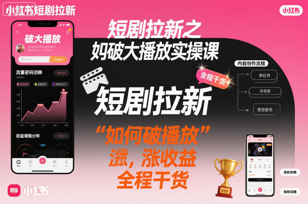 短剧拉新之小红书如何破大播放实操课，如何破播放，涨收益，全程干货-副业网