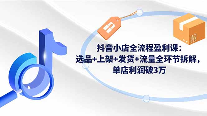 抖音小店全流程盈利课：选品+上架+发货+流量全环节拆解，单店利润破3万-副业网