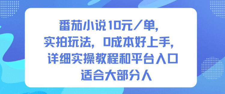 番茄小说10米每单，实拍玩法，0成本好上手，详细实操教程和平台入口适合大部分人-副业网