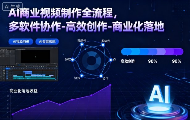 AI商业视频制作全流程，多软件协作-高效创作-商业化落地-副业网