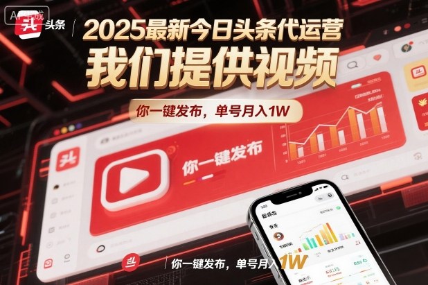 2025最新今日头条代运营，我们提供视频，你一键发布，单号月入1W【揭秘】-副业网