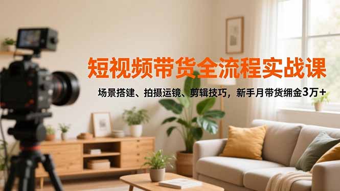 短视频带货全流程实战课，场景搭建、拍摄运镜、剪辑技巧，新手月带货佣金3万+-副业网