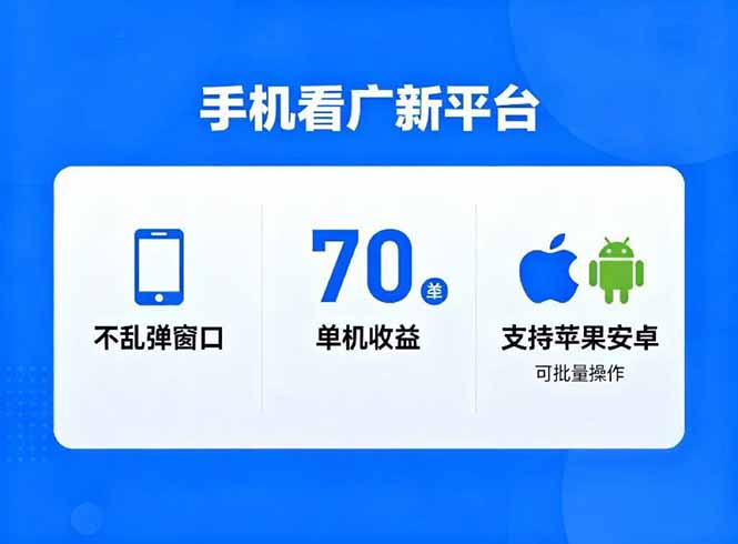 看广新平台，不乱弹窗口，单机做到了70加，支持苹果和安卓可批量，做到了日入1万+-副业网
