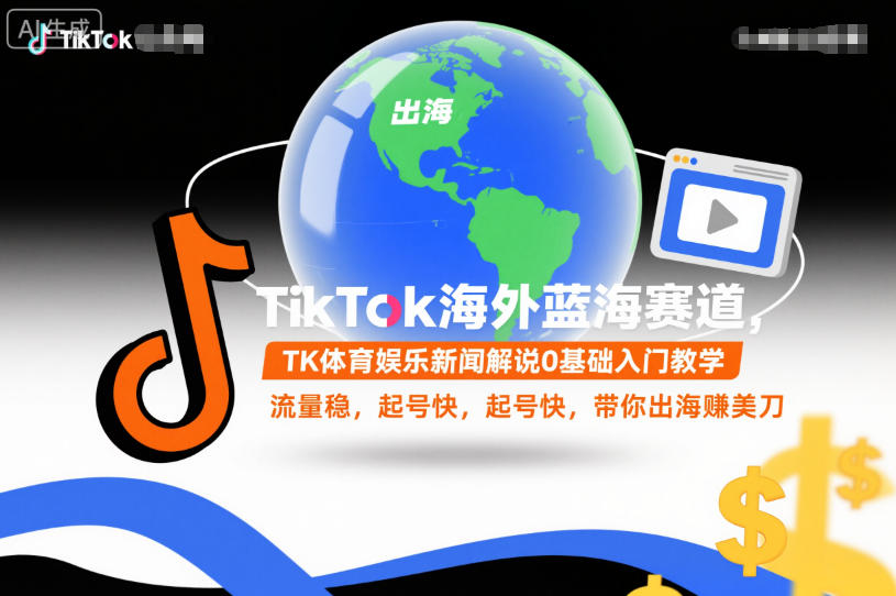 TikTok海外蓝海赛道，TK体育娱乐新闻解说0基础入门教学，流量稳，起号快，带你出海賺美刀-副业网