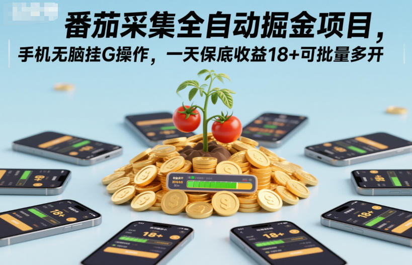 番茄采集全自动掘金项目，手机无脑挂G操作，一天保底收益18+可批量多开【揭秘】-副业网