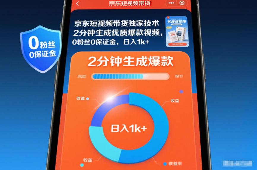 京东短视频带货独家技术，2分钟生成一条优质爆款视频，0粉丝0保证金，日入1k+【揭秘】-副业网
