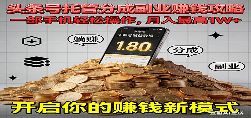 全程托管今日头条，一部手机就可以开干，最高躺赚1W+-副业网