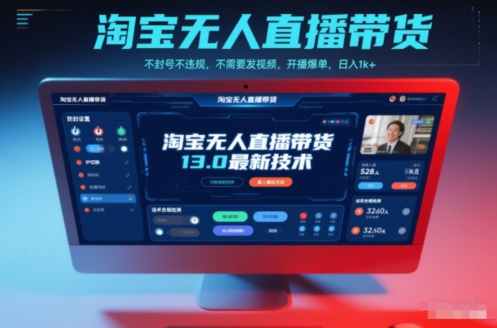 淘宝无人直播带货13.0最新技术，不封号不违规，不需要发视频，开播爆单，日入1k+【揭秘】-副业网