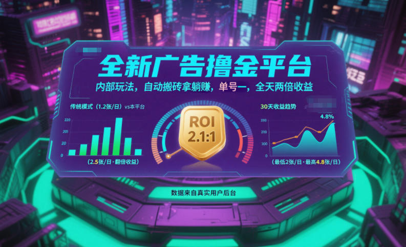 全新广告撸金平台，内部玩法，自动搬砖拿躺賺，单号一天保底2张+，全天两倍收益【揭秘】-副业网