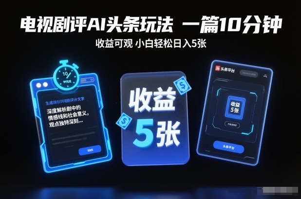 电视剧评AI头条玩法，一篇10分钟，收益可观，小白轻松日入5张+【独家】-副业网