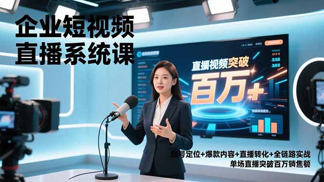 企业短视频直播系统课，账号定位+爆款内容+直播转化+全链路实战，单场直播突破百万销售额-副业网