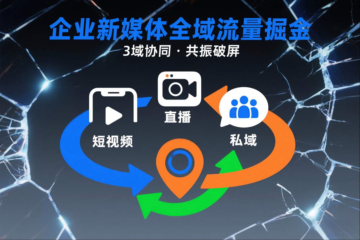 短视频全域商业模式，企业新媒体全域流量掘金，3域协同，共振破屏，短视频-直播-私域-地域-副业网