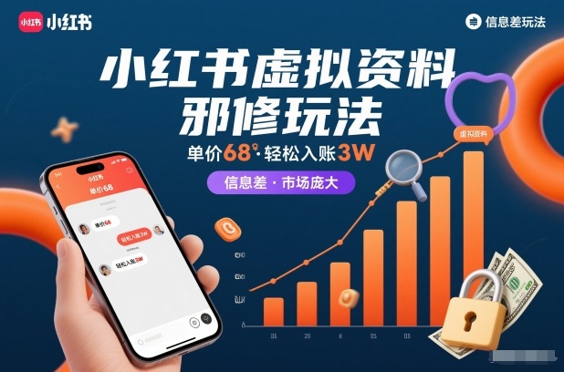 小红书虚拟资料邪修玩法，单价68，轻松入账3W，信息差玩法，市场庞大-副业网