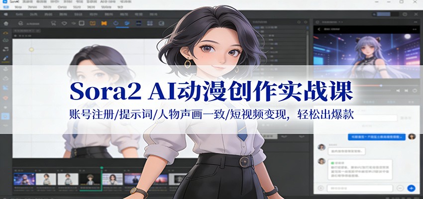 Sora2 AI动漫创作实战课：账号注册/提示词/人物声画一致/短视频变现，轻松出爆款-副业网