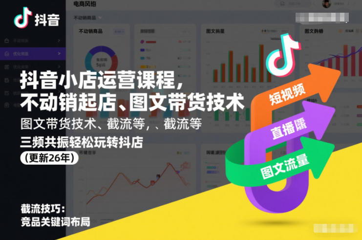 抖音小店运营课程，不动销起店、图文带货技术、截流等，三频共振轻松玩转抖店(更新26年)-副业网