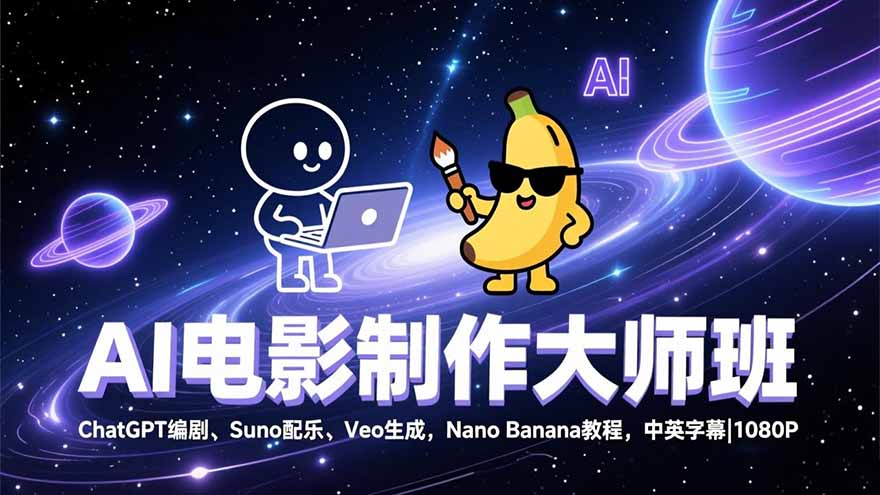 AI电影制作大师班：ChatGPT编剧、Suno配乐、Veo生成，Nano Banana教程，中英字幕|1080P-副业网