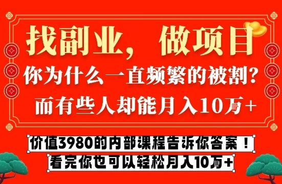 价值3980的网创内部课程，告诉你互联网创业月入10个W的秘密【揭秘】-副业网