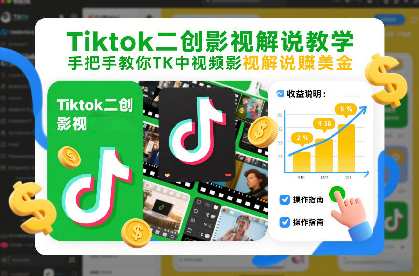Tiktok二创影视解说教学，手把手教你TK中视频影视解说賺美金(更新26年1月)-副业网