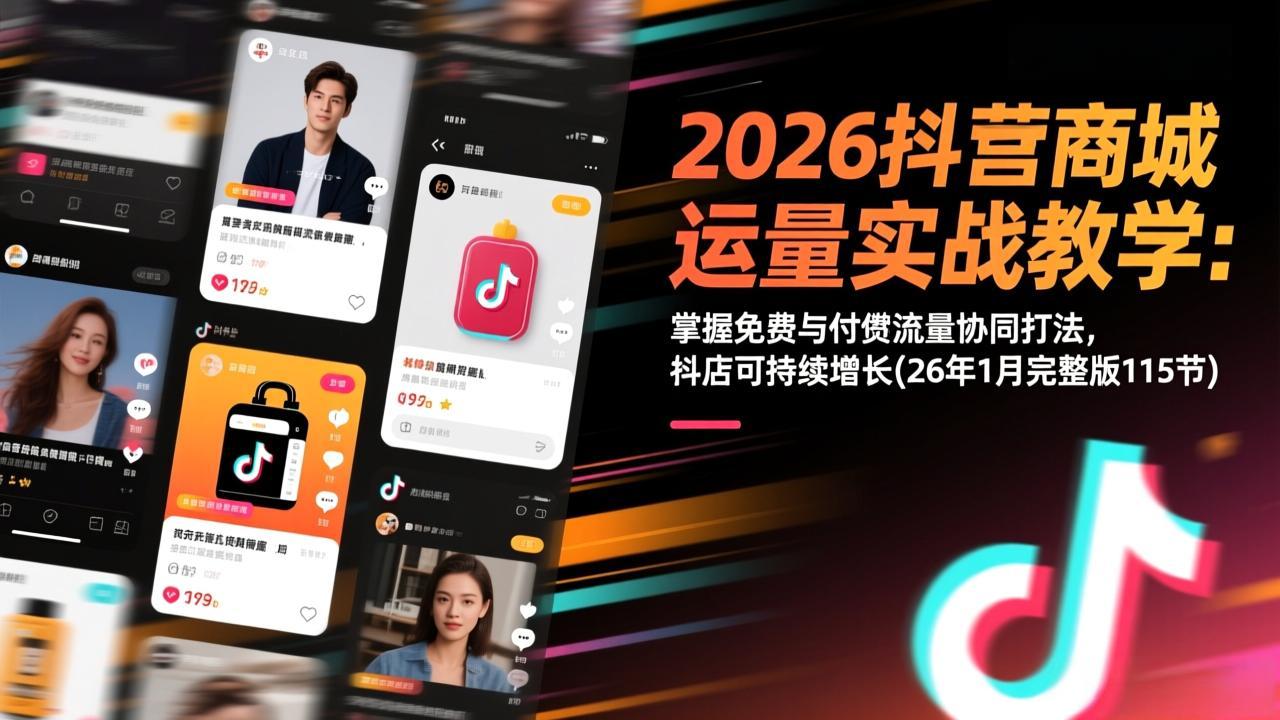 2026抖音商城运营实战教学：掌握免费与付费流量协同打法，抖店可持续增长(26年1月完整版115节-副业网