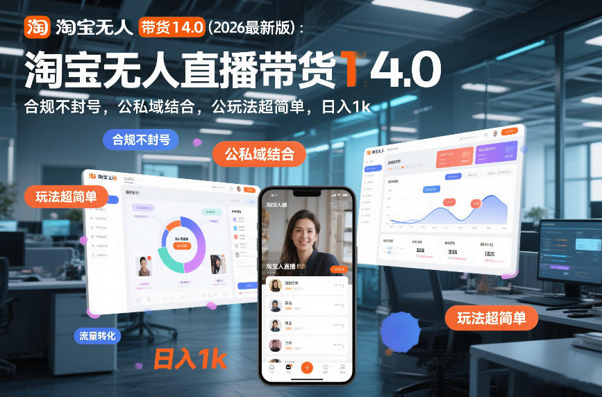 淘宝无人直播带货14.0(2026最新版)：合规不封号，公私域结合，玩法超简单，日入1k+【揭秘】-副业网