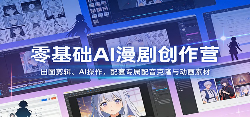 零基础AI漫剧创作营：出图剪辑、AI操作，配套专属配音克隆与动画素材-副业网