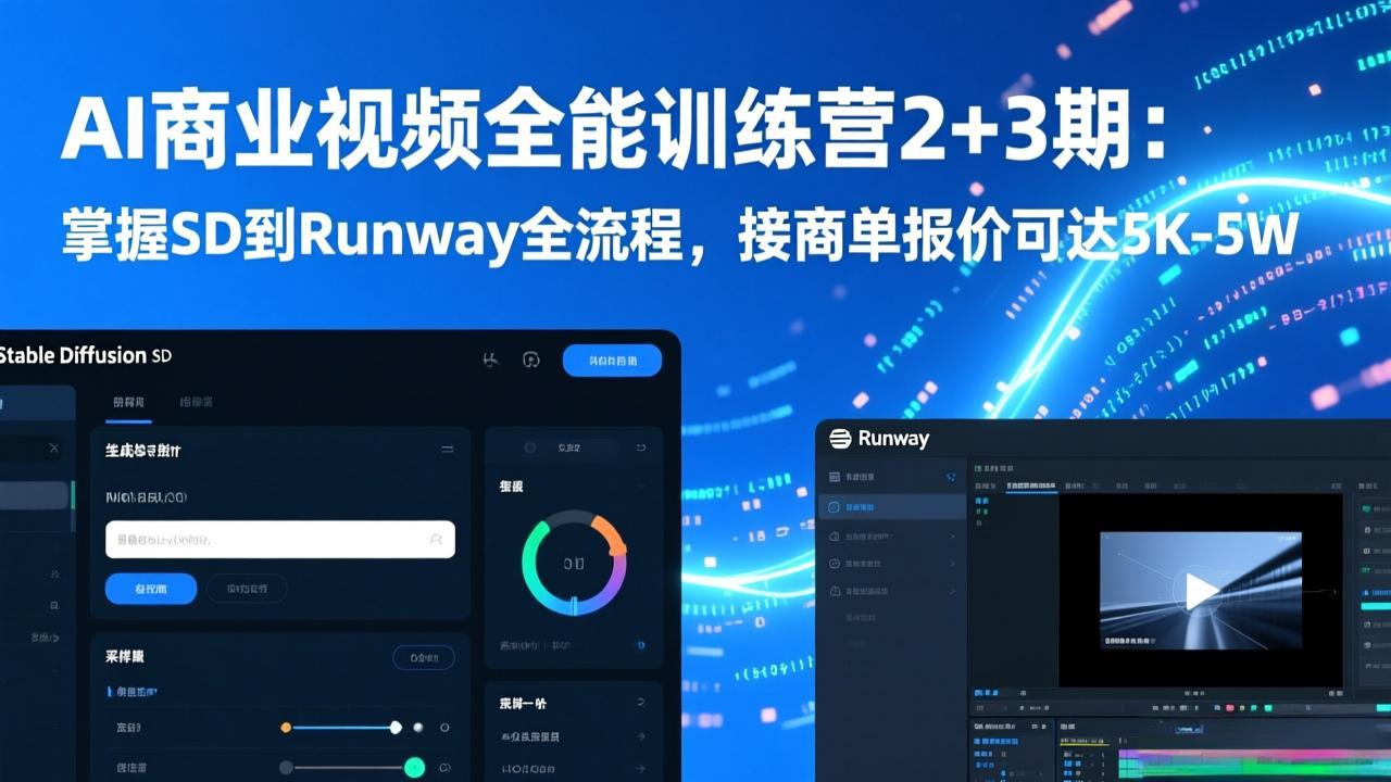 AI商业视频全能训练营2+3期：掌握SD到Runway全流程，接商单报价可达5K-5W-副业网