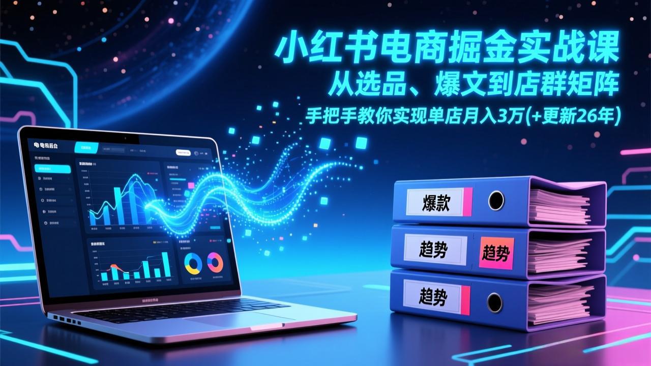 小红书电商掘金实战课，从选品、爆文到店群矩阵，手把手教你实现单店月入3万+(更新26年-副业网