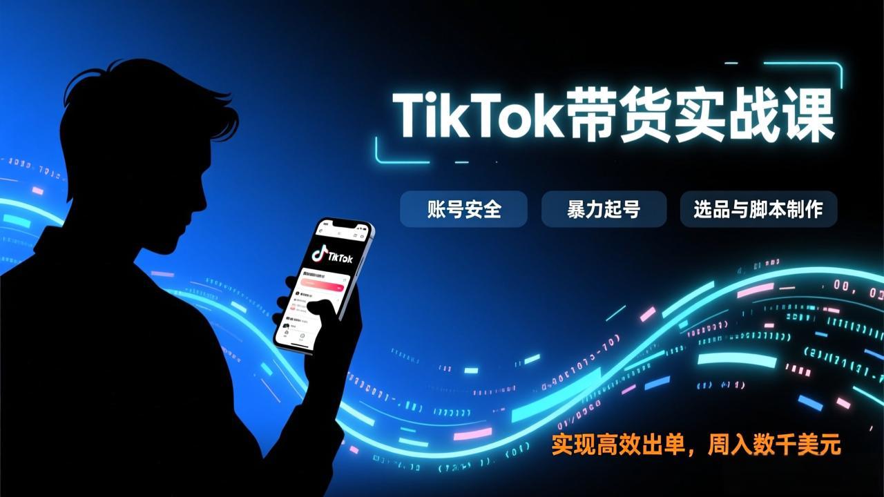 TikTok带货实战课，涵盖账号安全、暴力起号、选品与脚本制作，实现高效出单，周入数千美元-副业网