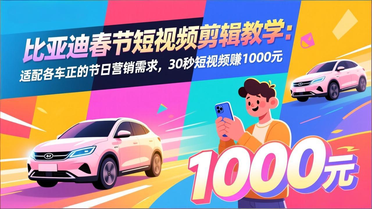 比亚迪春节短视频剪辑教学：适配各车企的节日营销需求，30秒短视频赚1000元-副业网