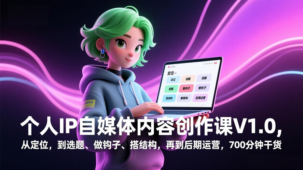 个人IP自媒体内容创作课V1.0，从定位，到选题、做钩子、搭结构，再到后期运营，700分钟干货-副业网