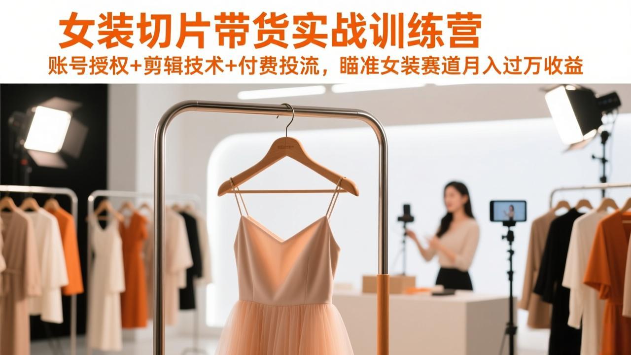 女装切片带货实战训练营，账号授权+剪辑技术+付费投流，瞄准女装赛道月入过万收益-副业网