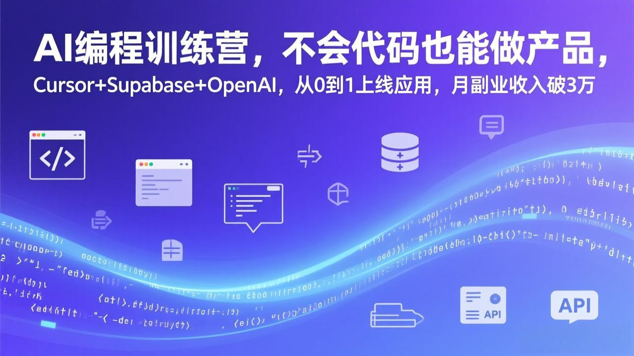 AI编程训练营，不会代码也能做产品，Cursor+Supabase+OpenAI，从0到1上线应用，月副业收入破3万-副业网