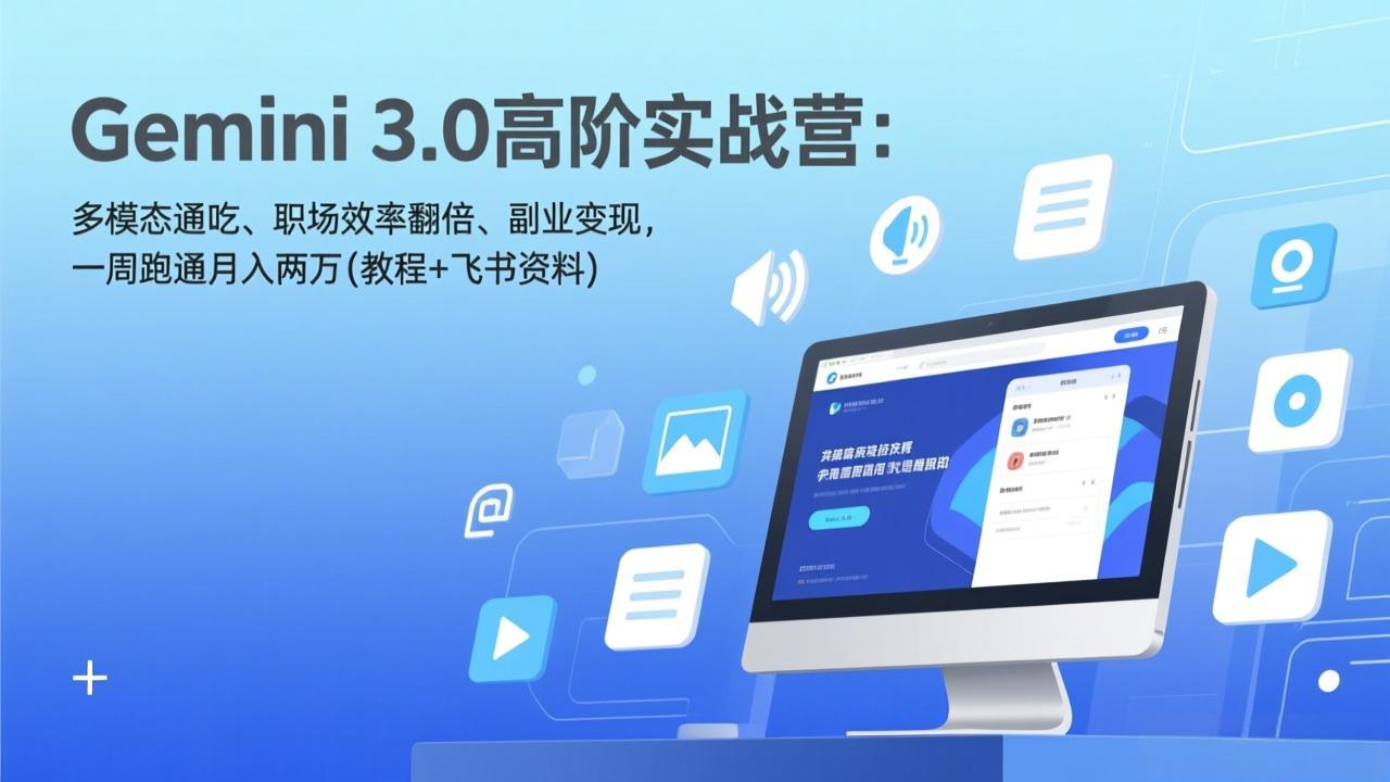 Gemini 3.0高阶实战营：多模态通吃、职场效率翻倍、副业变现，一周跑通月入两万(教程+飞书资料-副业网