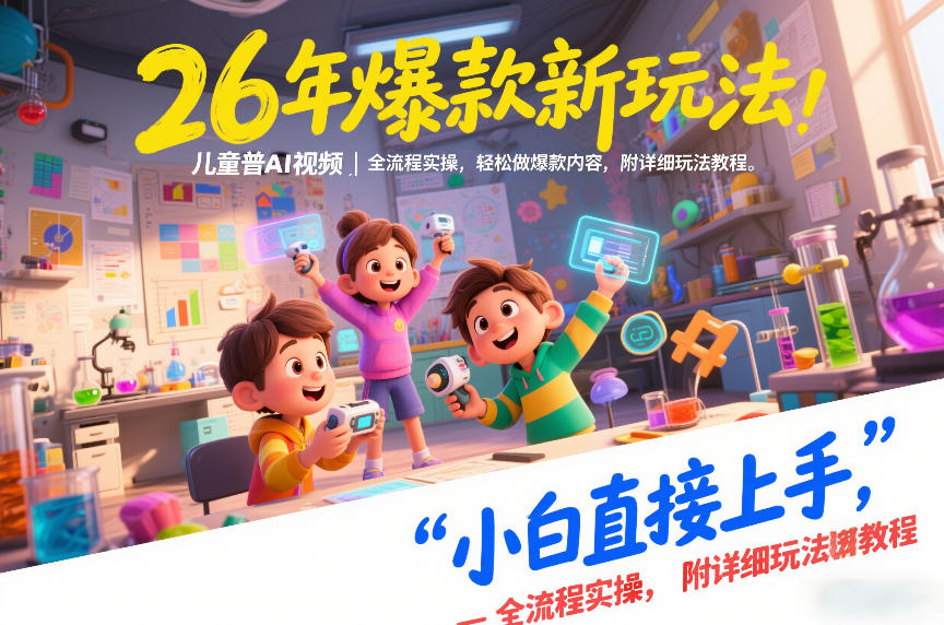 26年爆款新玩法，儿童科普AI视频，全流程实操，轻松做爆款内容，小白直接上手，附详细玩法教程-副业网