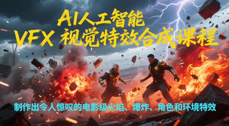 AI人工智能VFX视觉特效合成课程，制作出令人惊叹的电影级火焰、爆炸、角色和环境特效-副业网