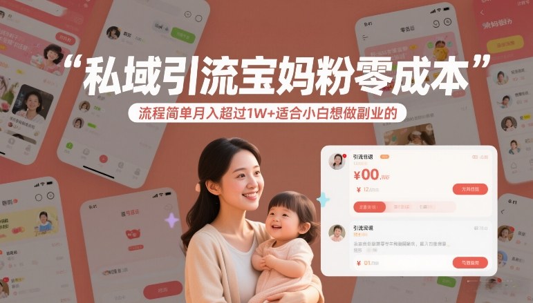 私域引流宝妈粉零成本流程简单月入超过1W+适合小白想做副业的-副业网