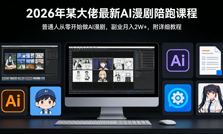 26年某大佬最新Ai漫剧陪跑课程，普通人从零开始做AI漫剧，副业月入2W+-副业网
